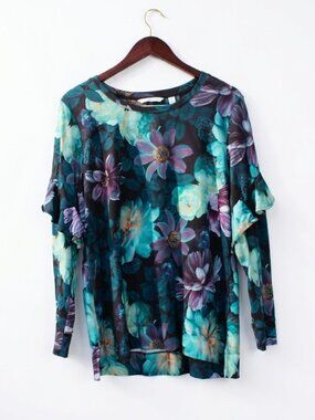 Isaac Mizrahi Live! Floral Ruffle-Sleeve Sweatshirt